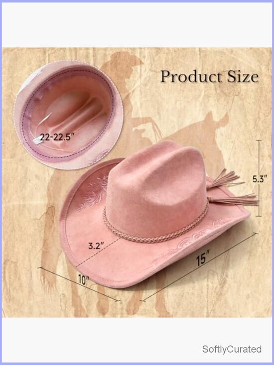 Suede Cowboy Hat with Floral Embroidery, Adjustable Adult Cowgirl Hat for main image 5